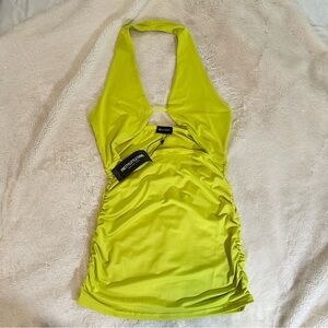 PrettyLittleThing Halter Cut out Mini Green Party Summer Dress Size 6